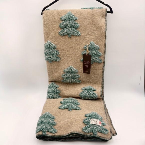 Frati Home Collection Oversized Wool Throw Blanket Neutral Tree Enchanted Forest
